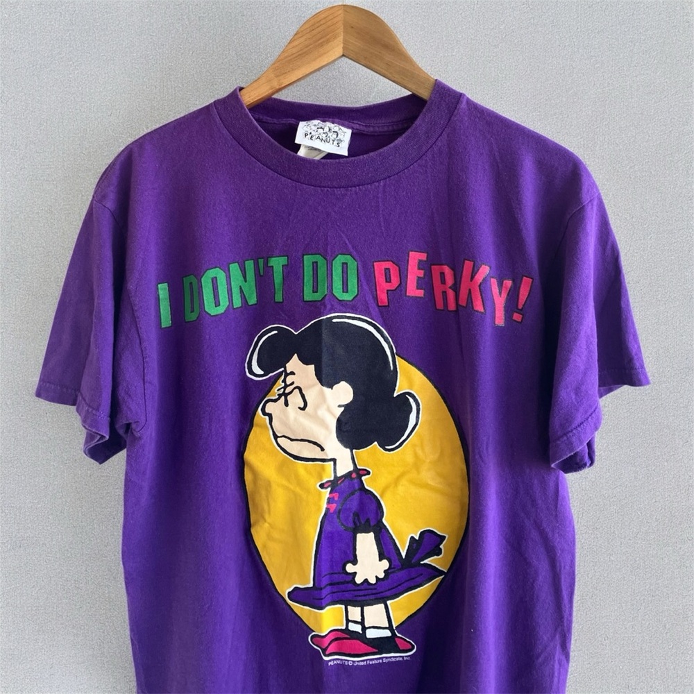 Vintage 90s Peanuts Shirt Lucy Perky tee VTG snoopy cartoons purple L rare